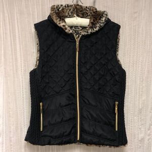1826 Jeans L Black Brown Faux Fur Lined Quilted Full Zip Reversible Hooded Vest